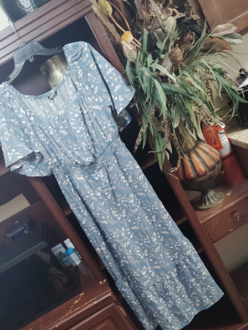 BloomChic Blue Floral Maxi Dress with White Print